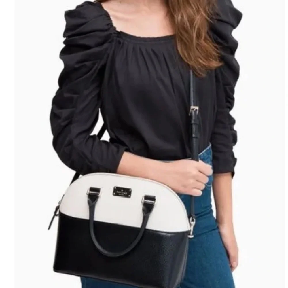 KATE SPADE GROVE STREET CARLI TWO-TONED DOME SATCHEL CROSSBODY BAG BLACK/IVORY